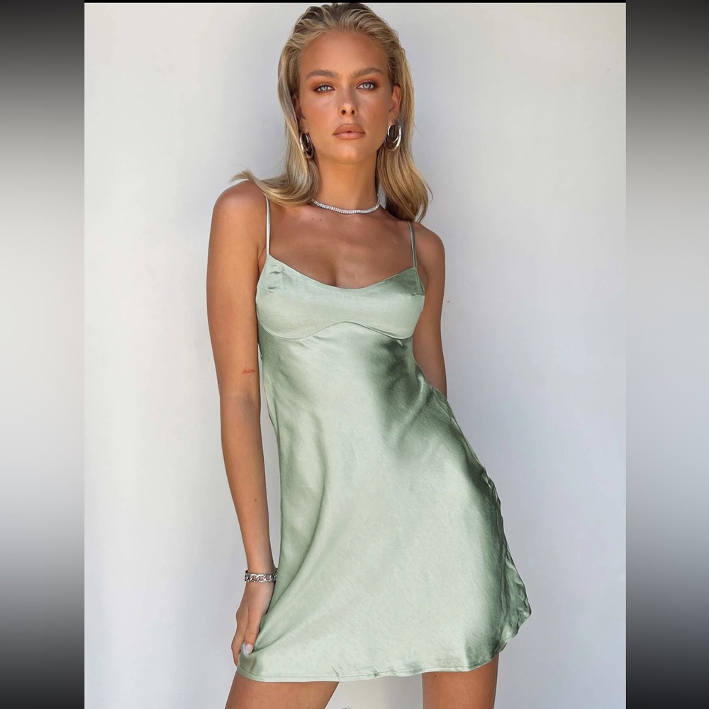 Princess Polly Sage Green Satin Mini Slip Dress